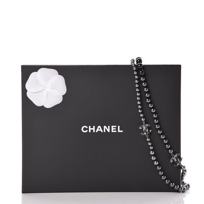 Chanel Ruthenium Crystal Baguette Pearl Beaded CC Long Necklace Black Grey 6 of 6