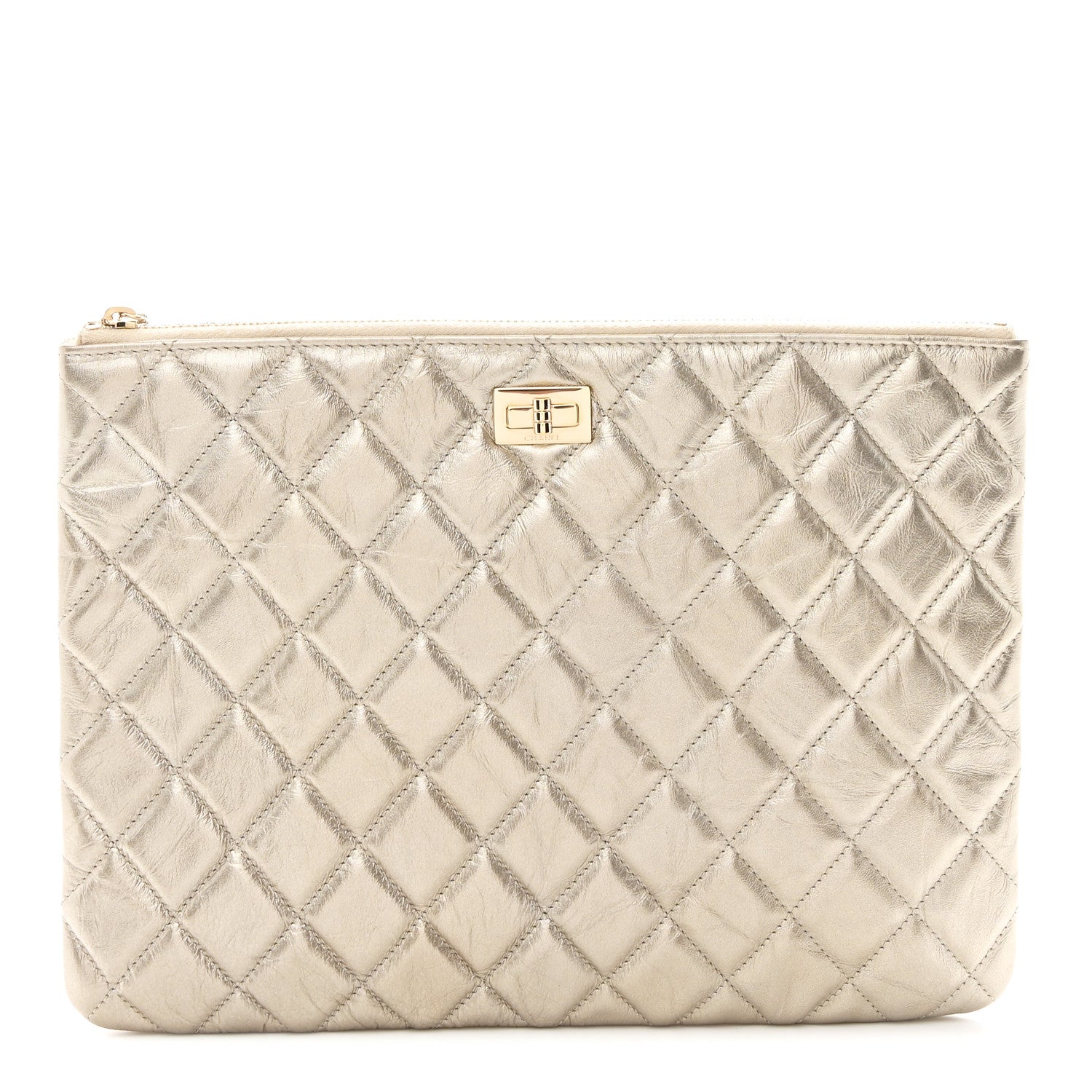 Chanel Metallic Aged Calfskin Quilted Medium 2.55 Reissue Cosmetic Case Gold 1 of 8