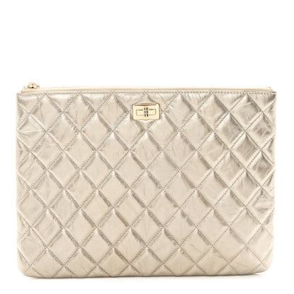 Chanel Metallic Aged Calfskin Quilted Medium 2.55 Reissue Cosmetic Case Gold 1 of 8