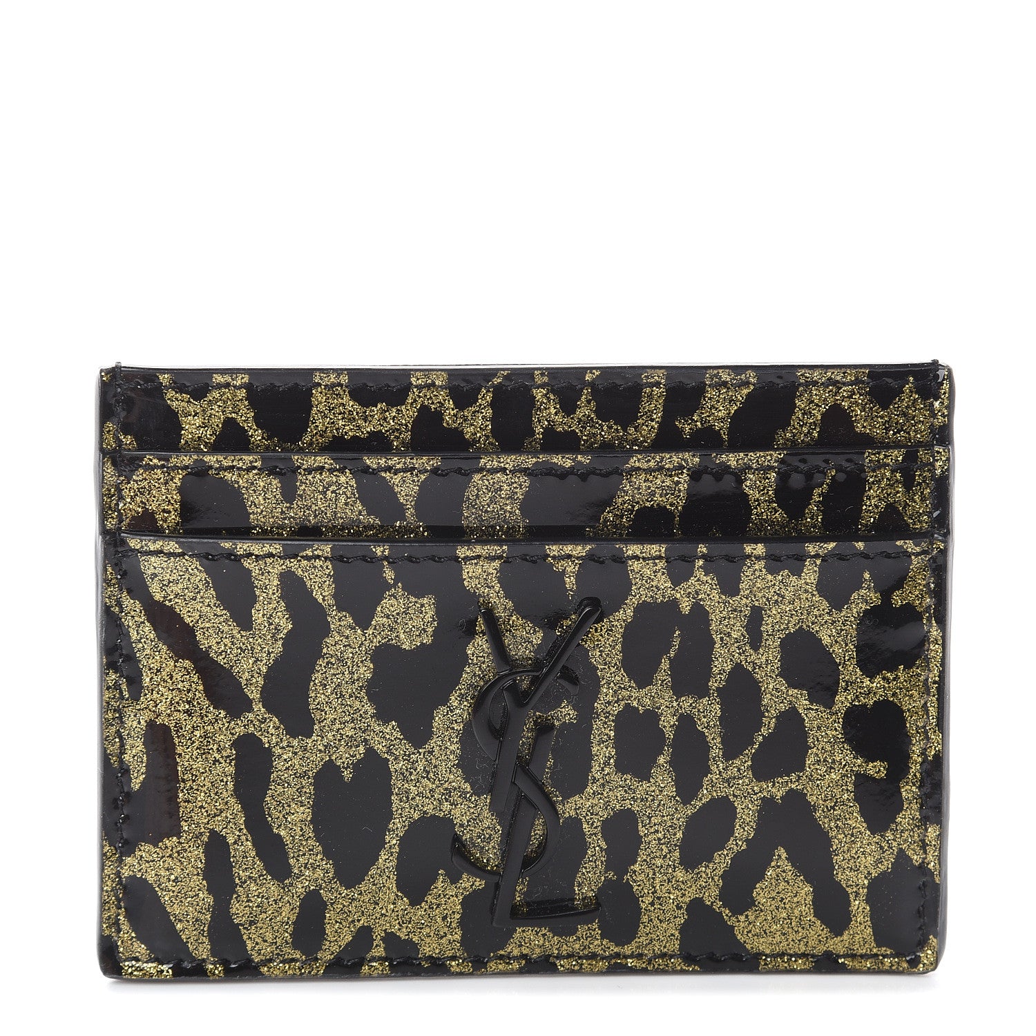 Saint Laurent Patent Glitter Leopard Monogram Credit Card Case Black Multi 1 of 5