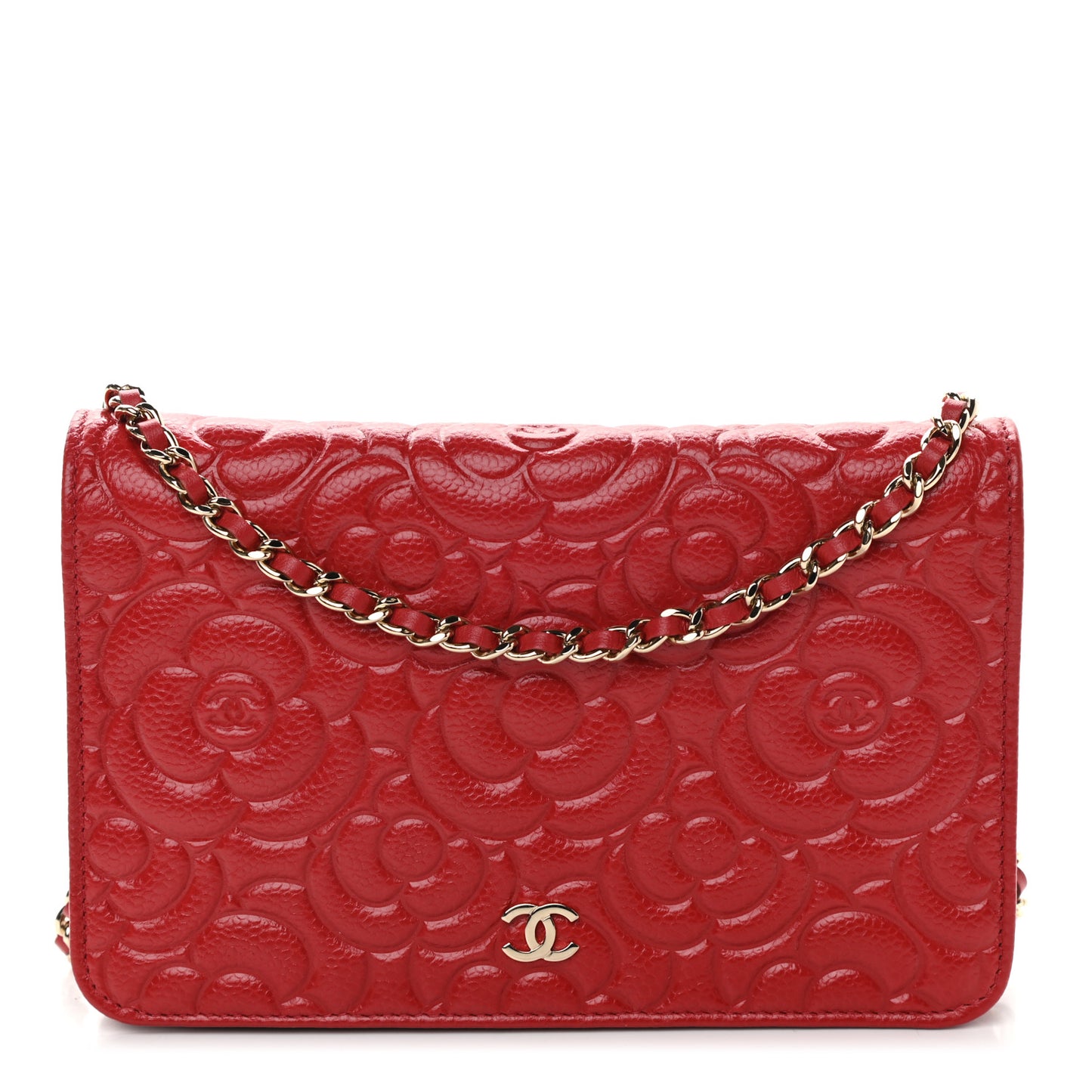 Caviar Camellia Embossed Wallet On Chain WOC Red