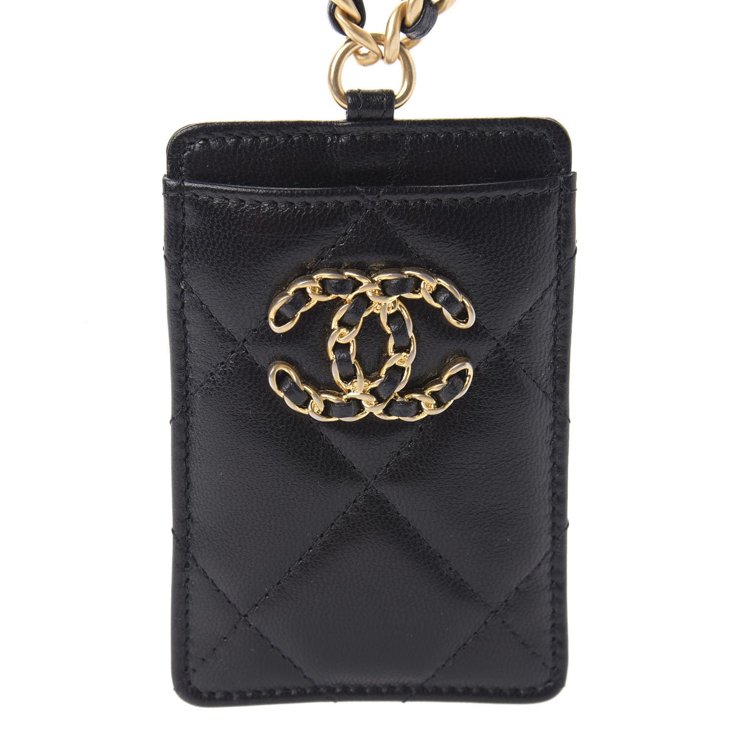 Goatskin Quilted 19 Card Holder On Chain Black
