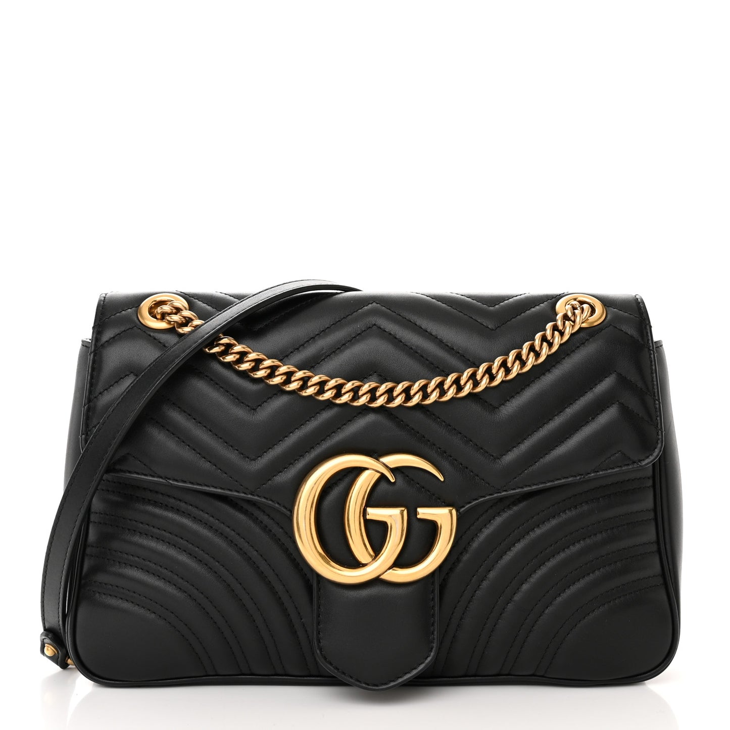 Calfskin Matelasse Medium GG Marmont Shoulder Bag Black