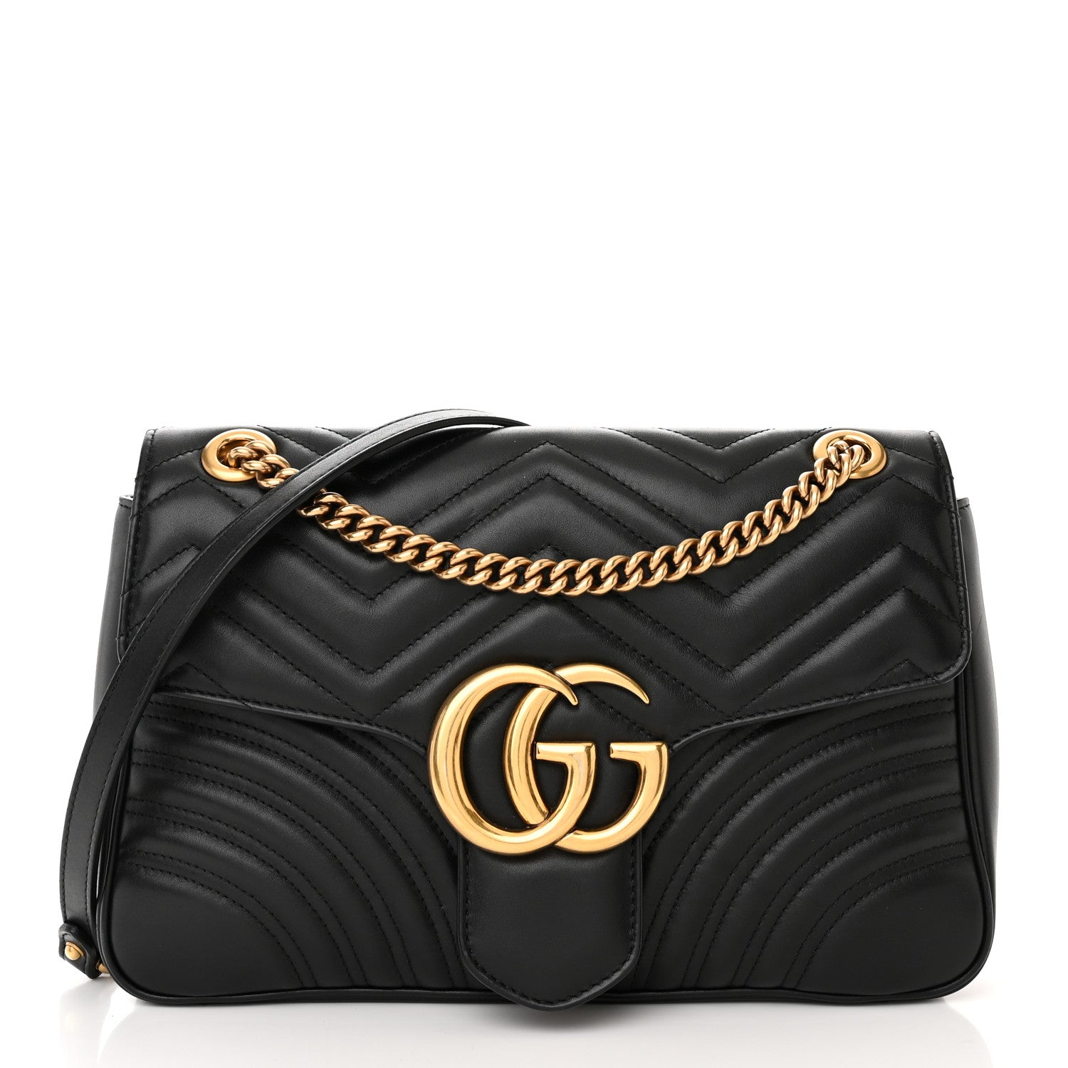 Gucci Calfskin Matelasse Medium GG Marmont Shoulder Bag Black 1 of 16