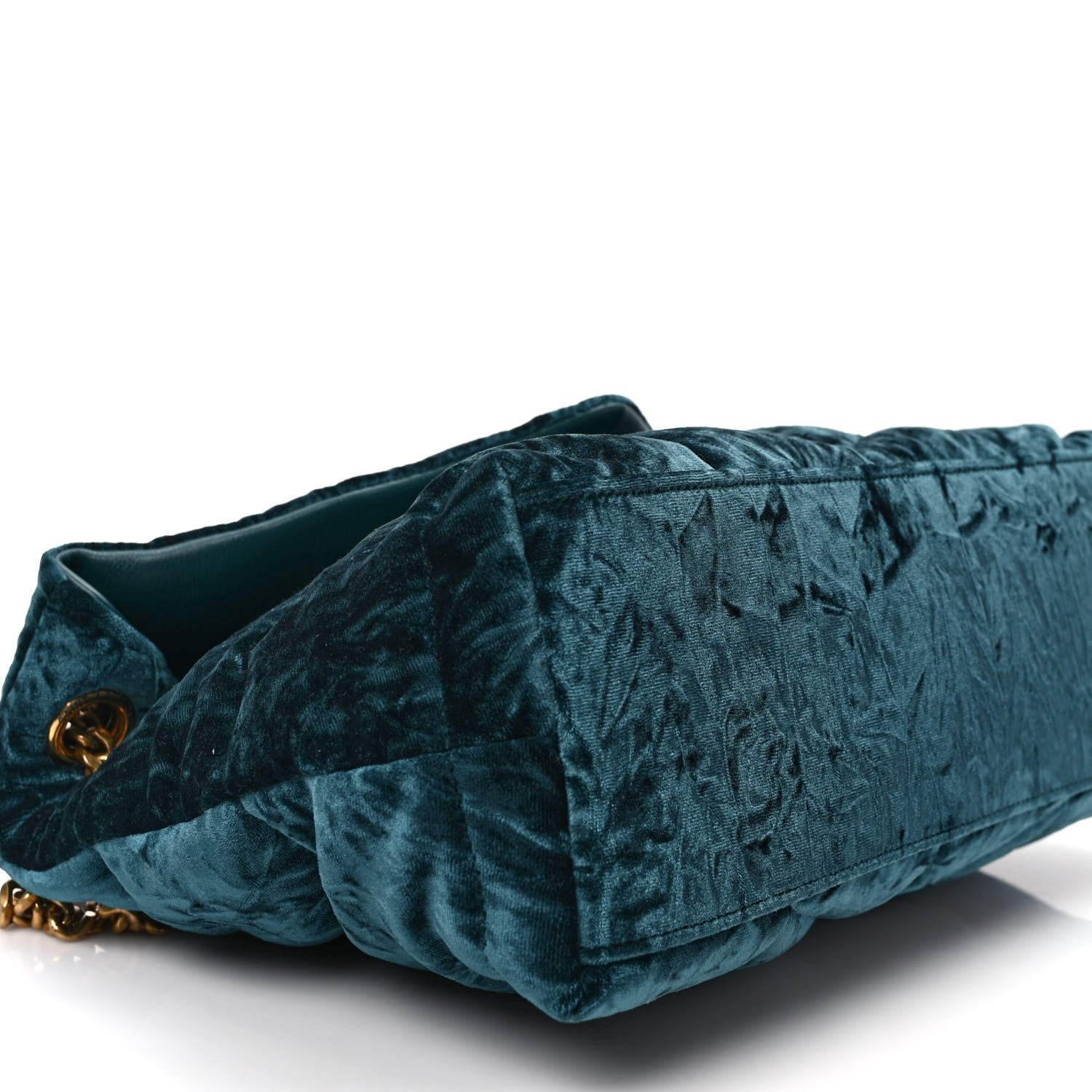 Saint Laurent Crushed Velvet Quilted Small Loulou Puffer Monogram Chain Satchel Emerald 7 of 8