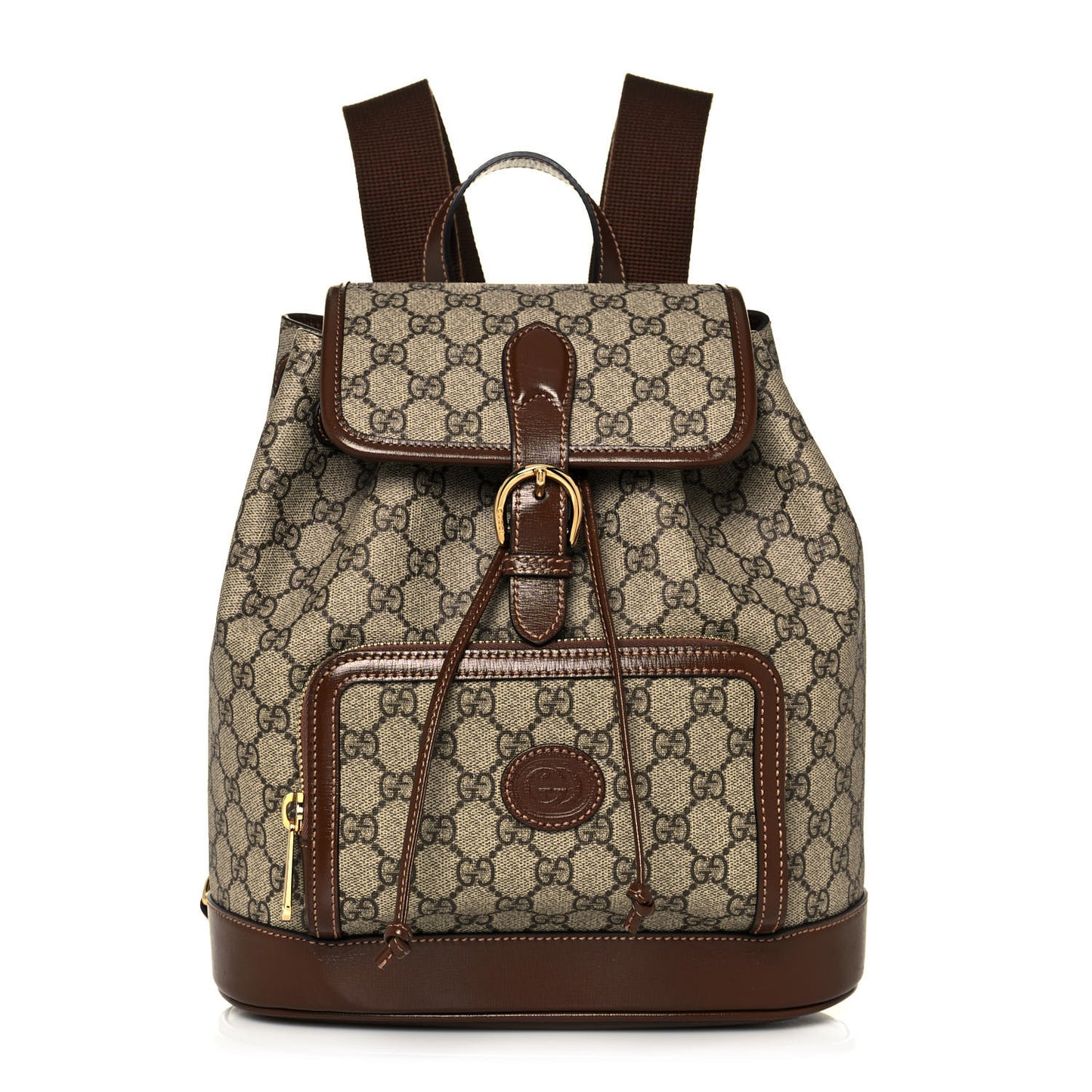 GG Supreme Monogram Azalea Calfskin Retro Interlocking G Buckle Backpack Beige Ebony Brown Sugar