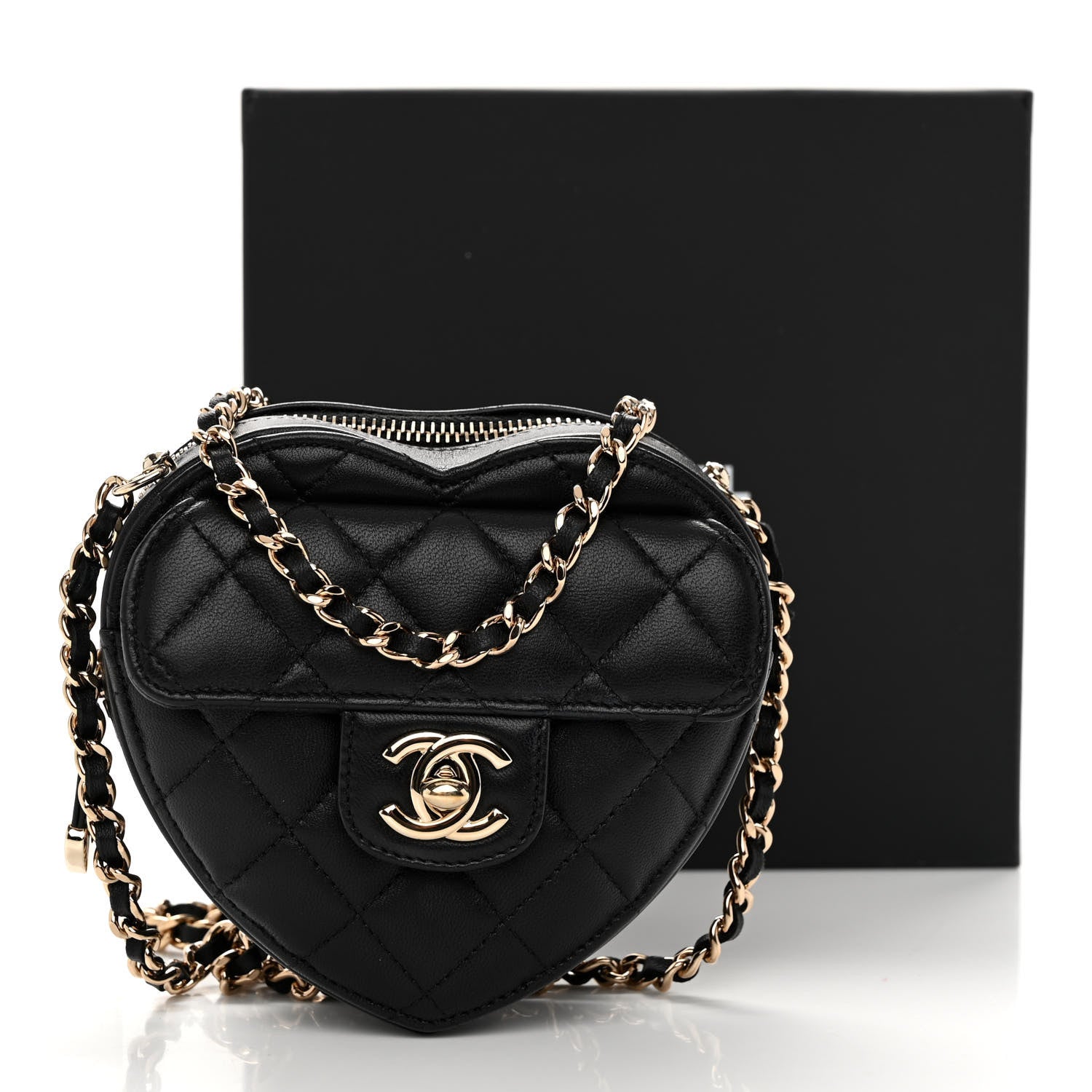 Chanel Lambskin Quilted CC In Love Heart Clutch With Chain Black 11 of 11