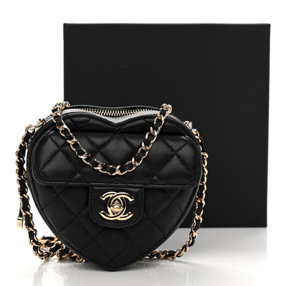 Chanel Lambskin Quilted CC In Love Heart Clutch With Chain Black 11 of 11