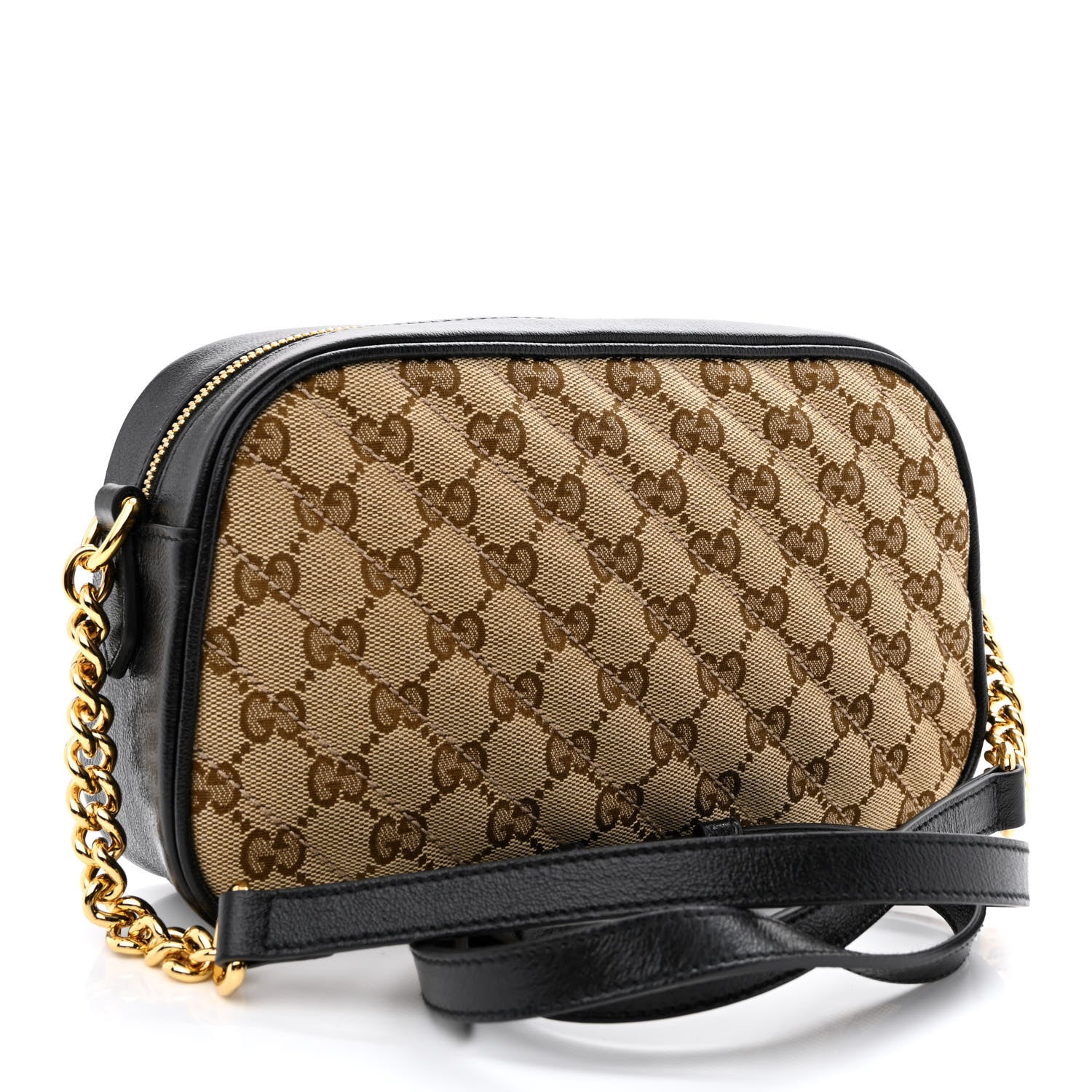 Gucci Monogram Matelasse Diagonal Small GG Marmont Chain Shoulder Bag Beige Black 3 of 10