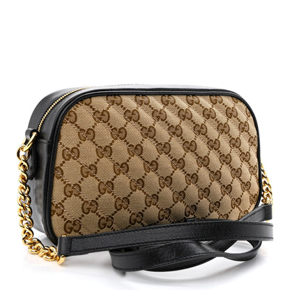 Gucci Monogram Matelasse Diagonal Small GG Marmont Chain Shoulder Bag Beige Black 3 of 10