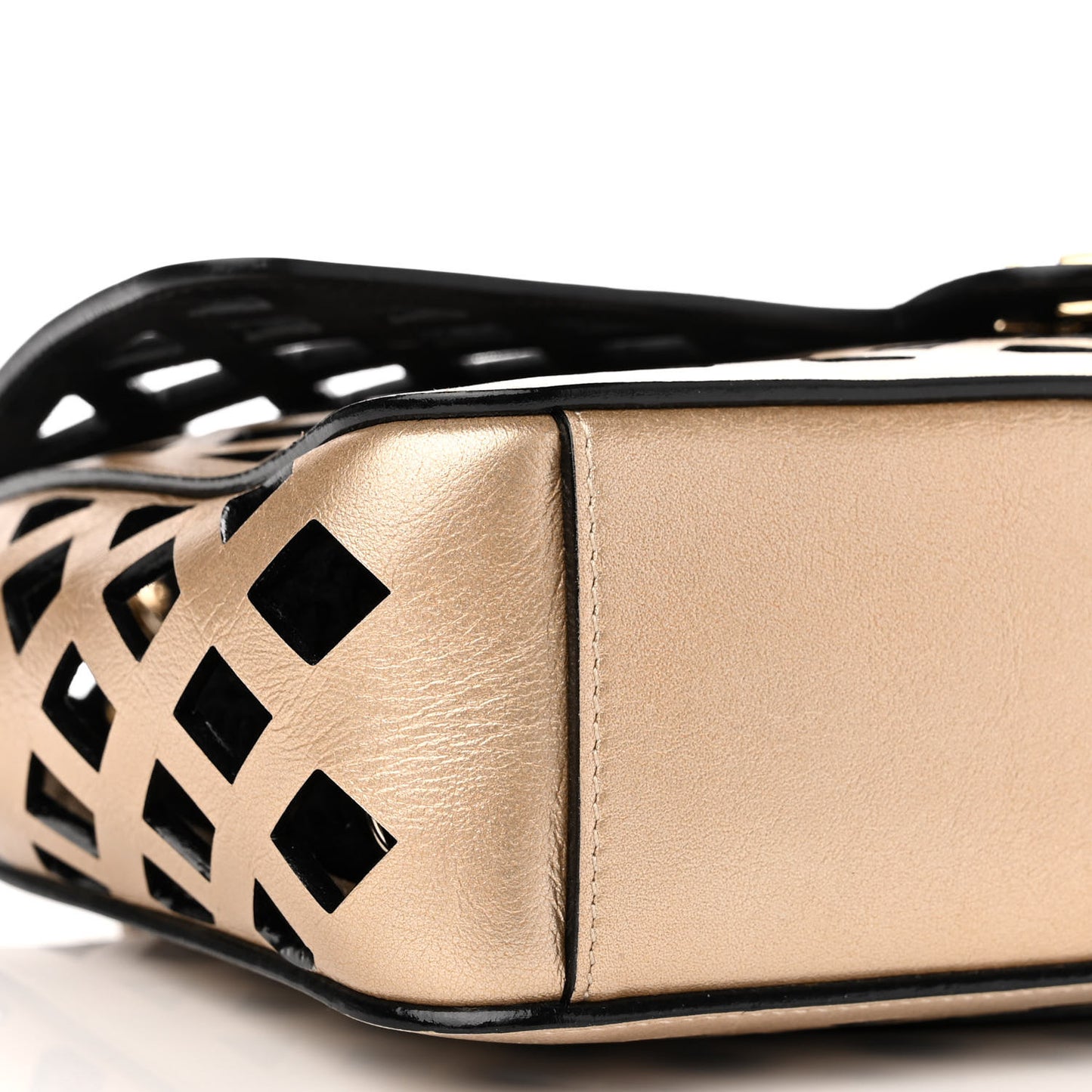 Metallic Lambskin Sea Through Flap Gold Black