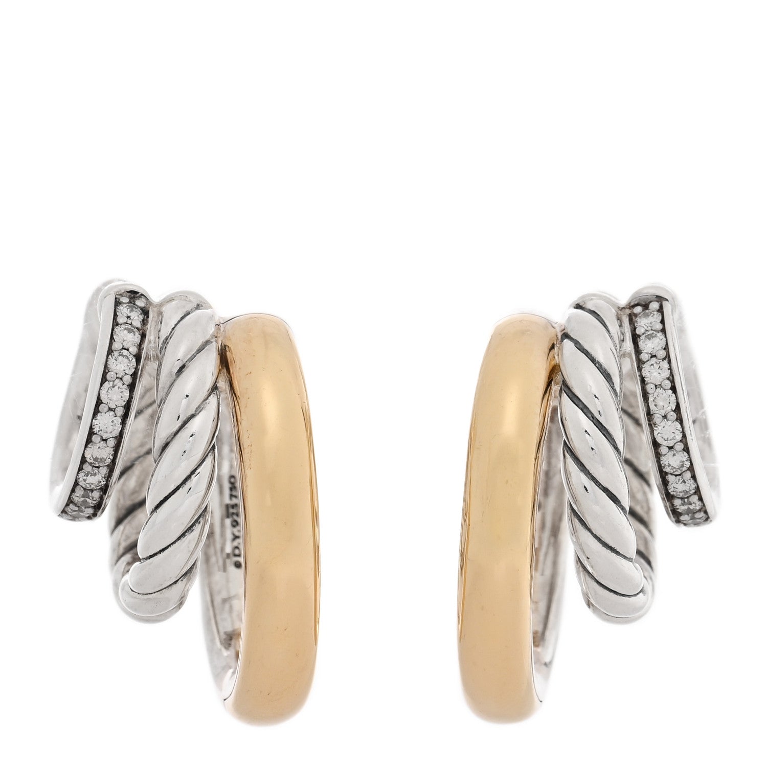 David Yurman 18K Yellow Gold Sterling Silver Mercer Three Row Hoop Earrings 1 of 4