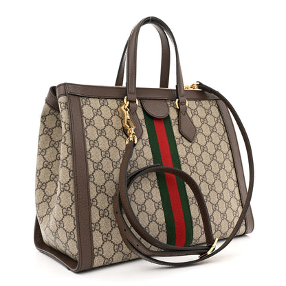 Gucci GG Supreme Monogram Web Medium Ophidia Tote Bag Brown 3 of 14