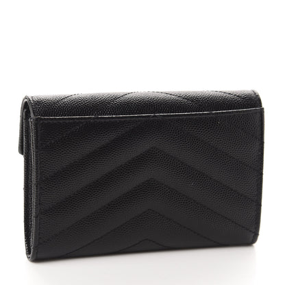 Saint Laurent Grain De Poudre Matelasse Chevron Small Monogram Envelope Wallet Black 3 of 8