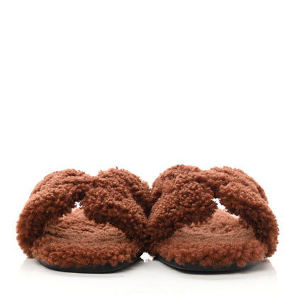 Hermes Woolskin Oran Sandals 37 Cognac 2 of 8