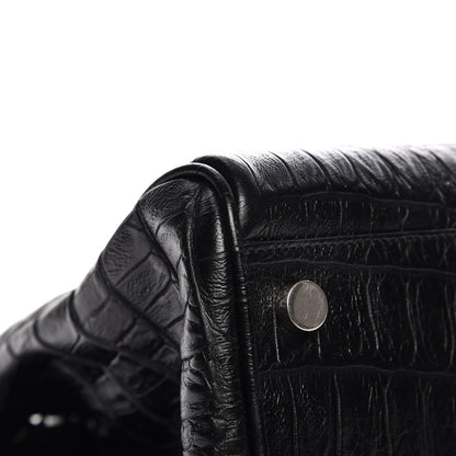 Saint Laurent Calfskin Crocodile Embossed Medium Trois Class Tote Black 10 of 13