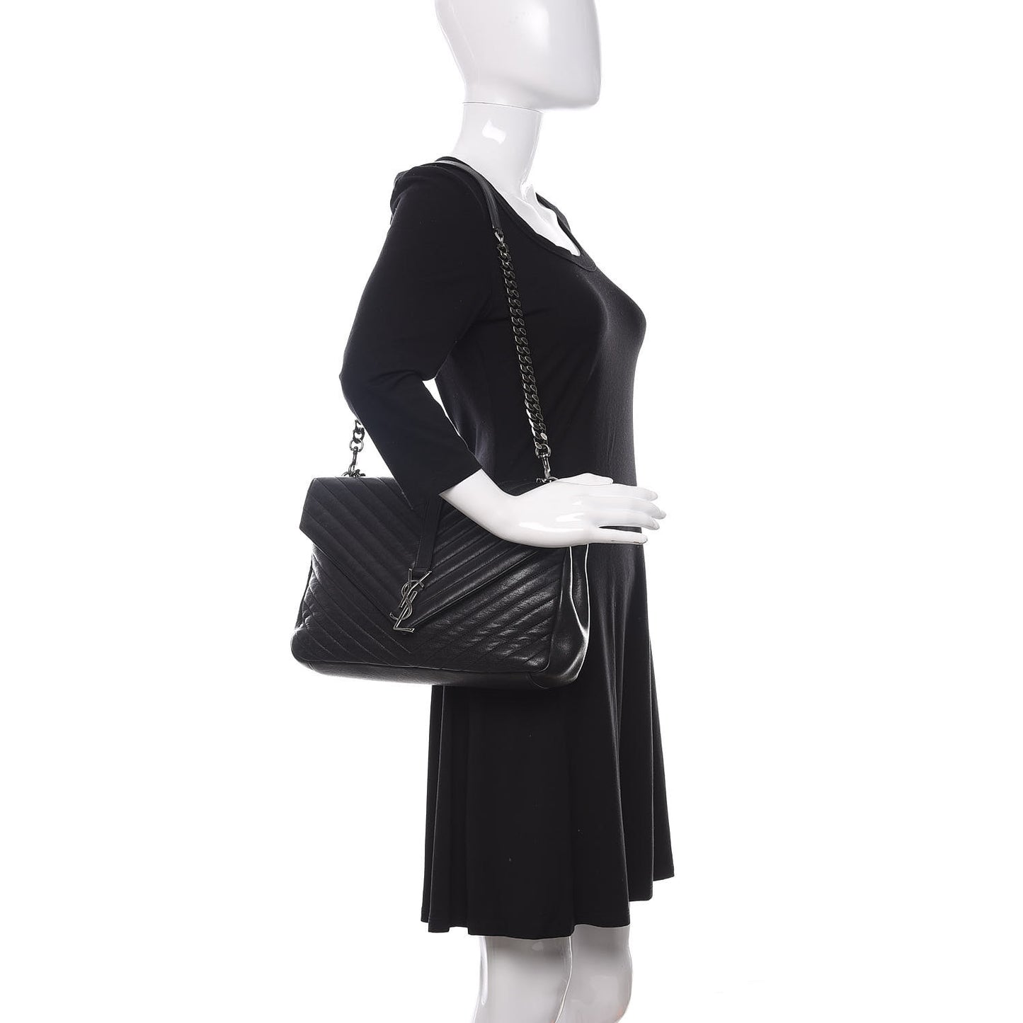 Sheepskin Matelasse Chevron Monogram Large College Satchel Black