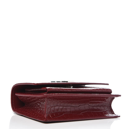 Saint Laurent Calfskin Crocodile Embossed Monogram Sunset Chain Wallet Dark Red 4 of 6