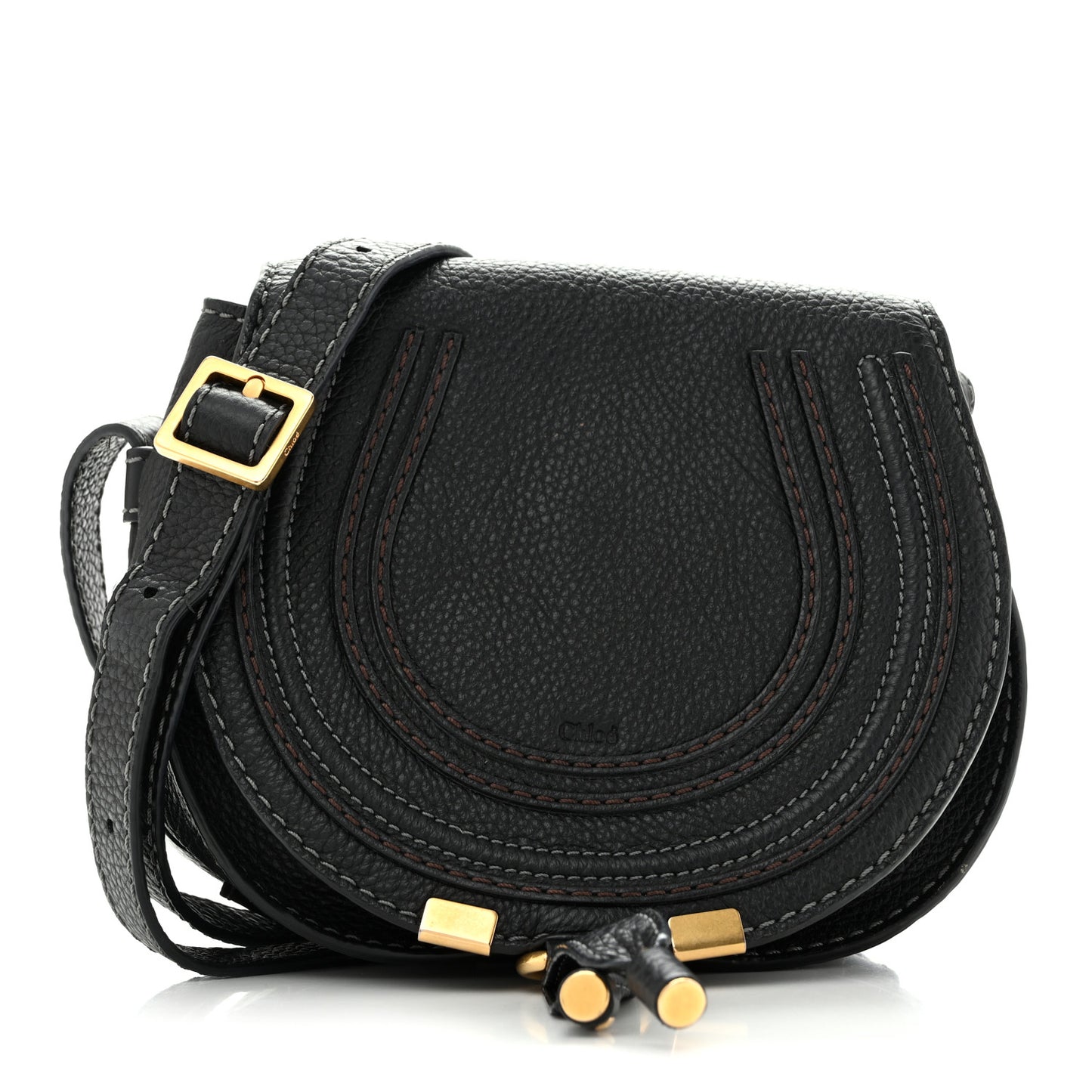 Grained Calfskin Small Marcie Saddle Bag Black