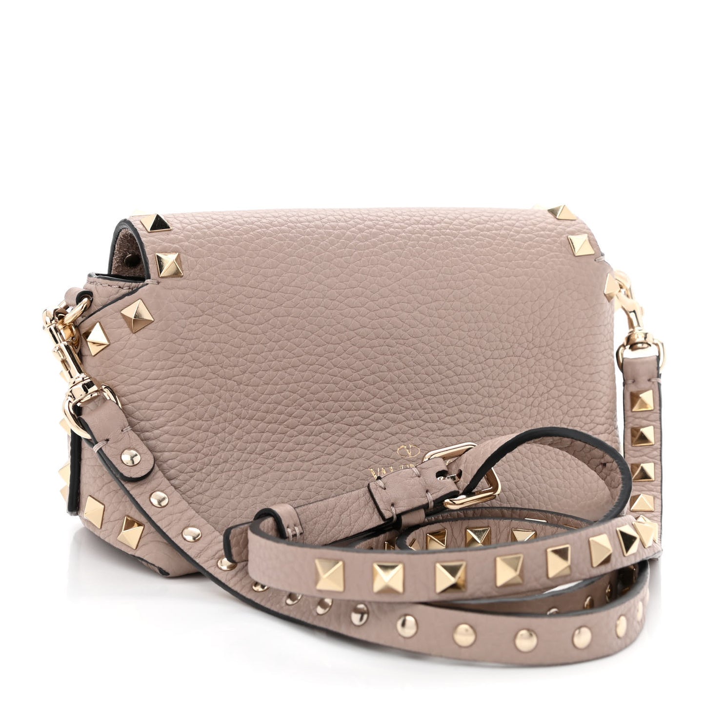 Pebbled Calfskin Mini Rockstud Crossbody Bag Poudre