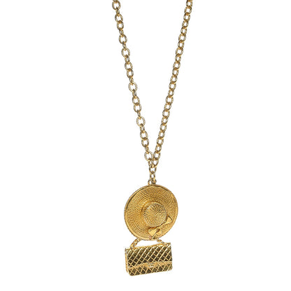 Chanel 2.55 Flap Bag Hat Necklace Gold 1 of 7