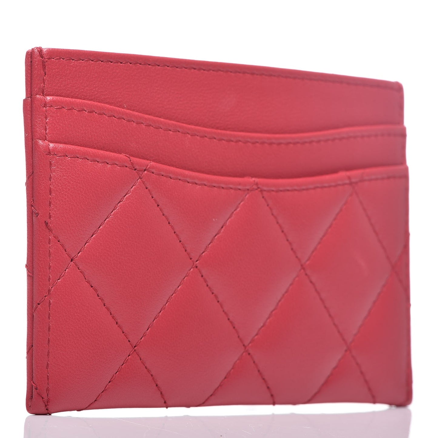 Lambskin Quilted Card Holder Dark Pink