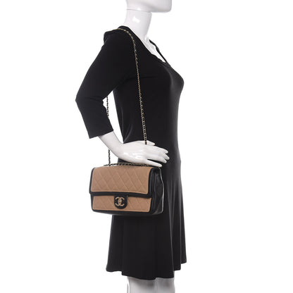 Chanel Calfskin Quilted Medium Graphic Flap Beige Black 2 of 10