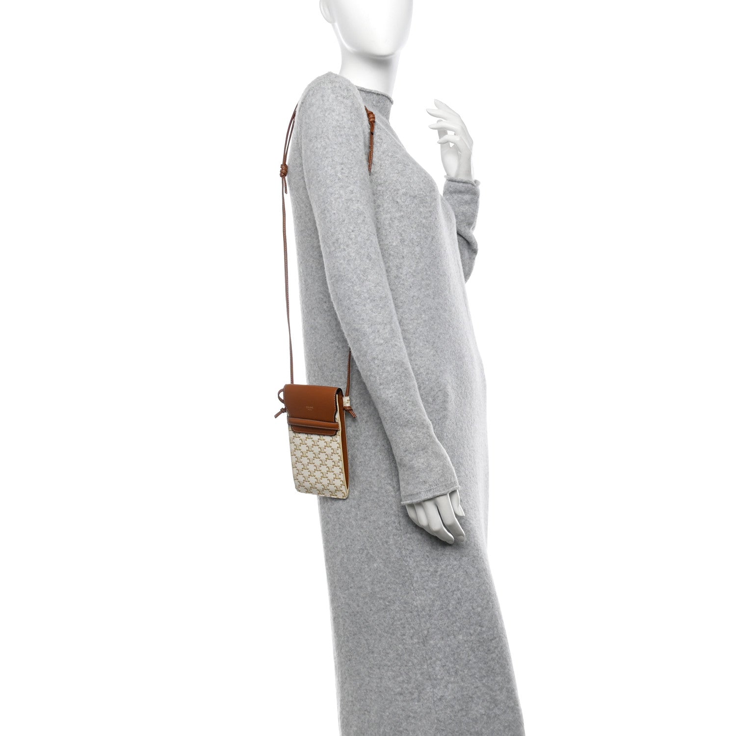 Celine Triomphe Canvas Lambskin Phone Pouch With Flap White Tan 2 of 13