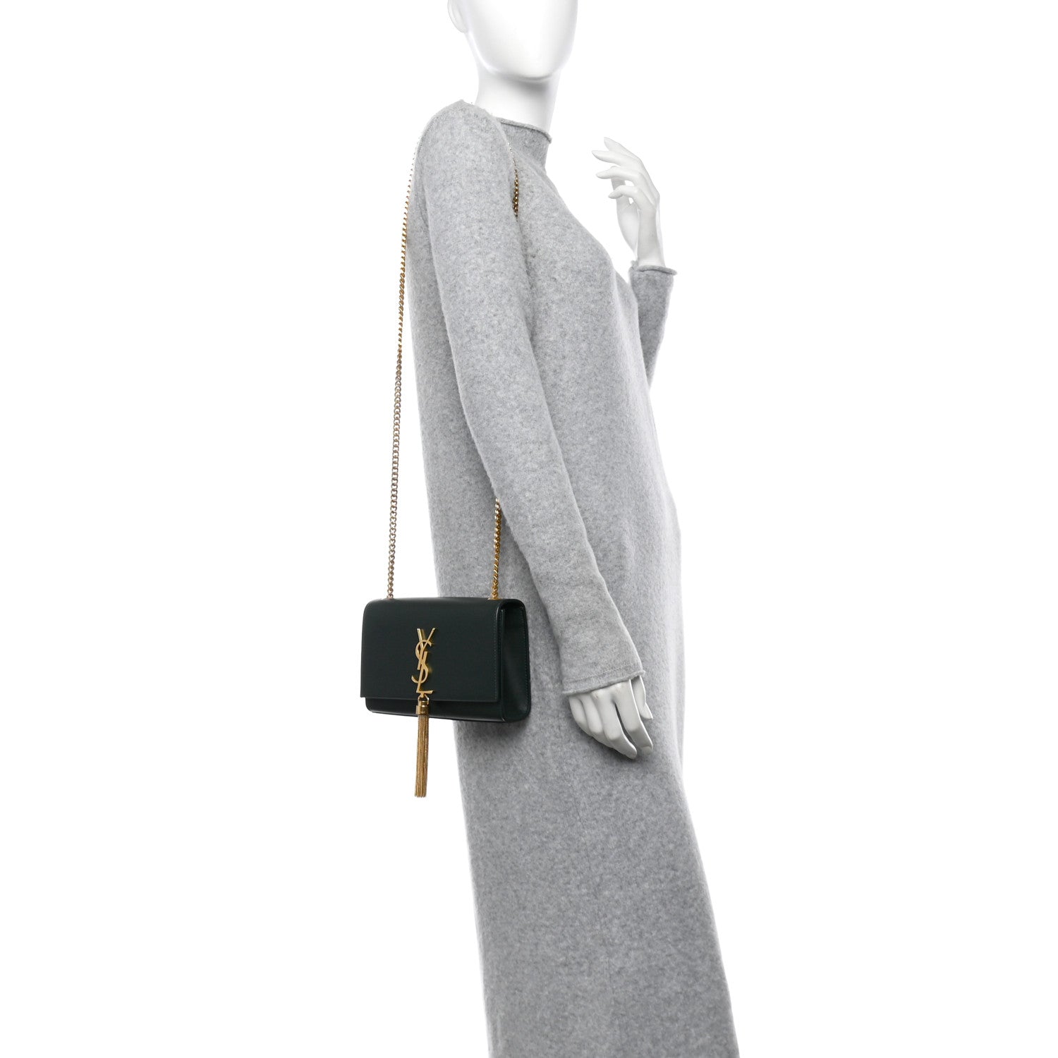 Saint Laurent Smooth Calfskin Small Classic Monogram Kate Tassel Satchel Dark Mint 2 of 10
