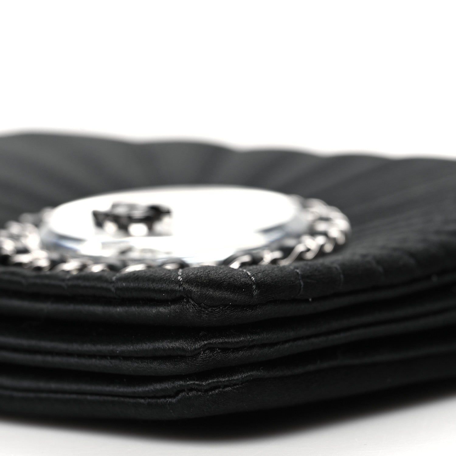 Chanel Satin Pleated Chain Embellished Mirror Flap Black 10 of 11