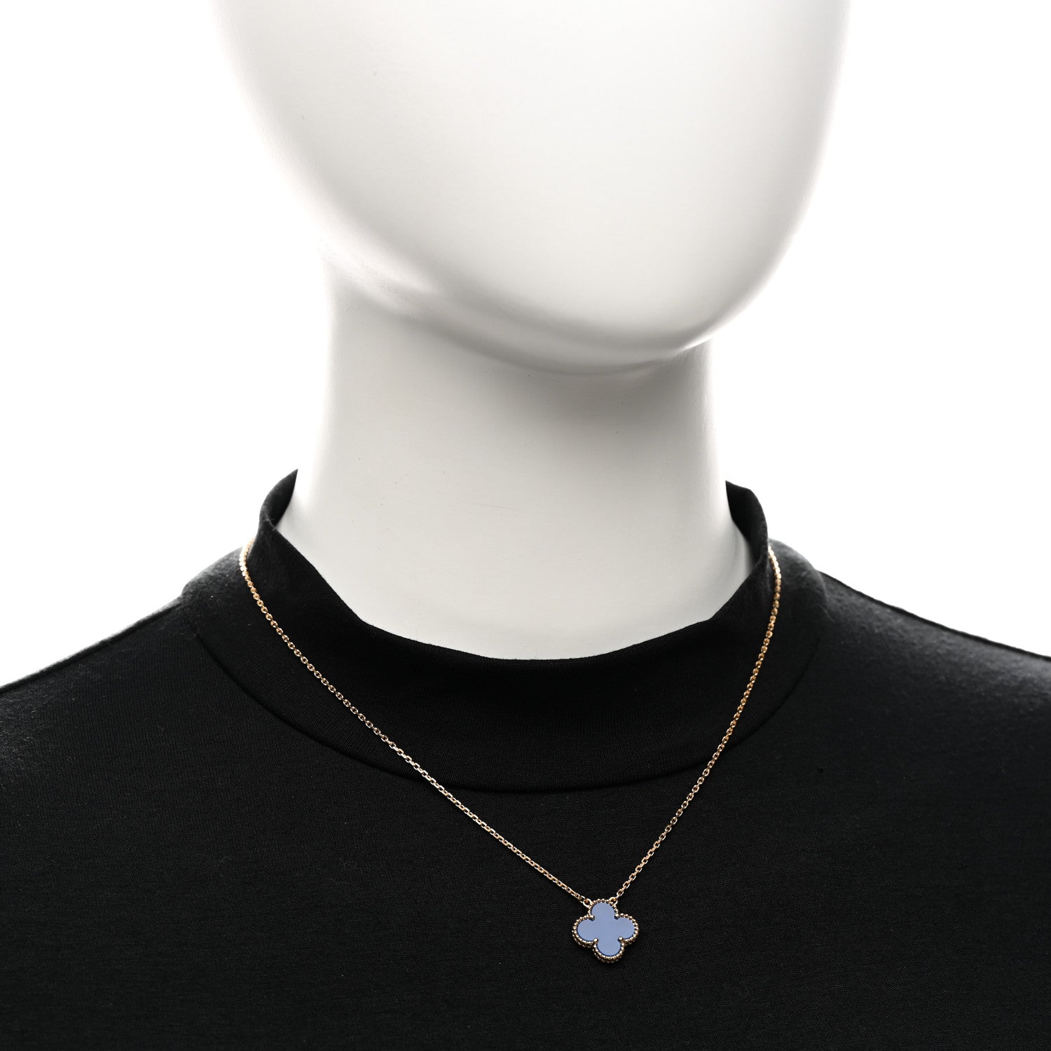 Van Cleef & Arpels 18K Yellow Gold Blue Agate Vintage Alhambra Pendant Necklace 2 of 5