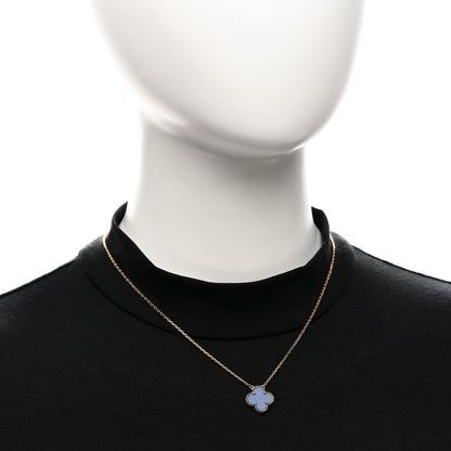 Van Cleef & Arpels 18K Yellow Gold Blue Agate Vintage Alhambra Pendant Necklace 2 of 5