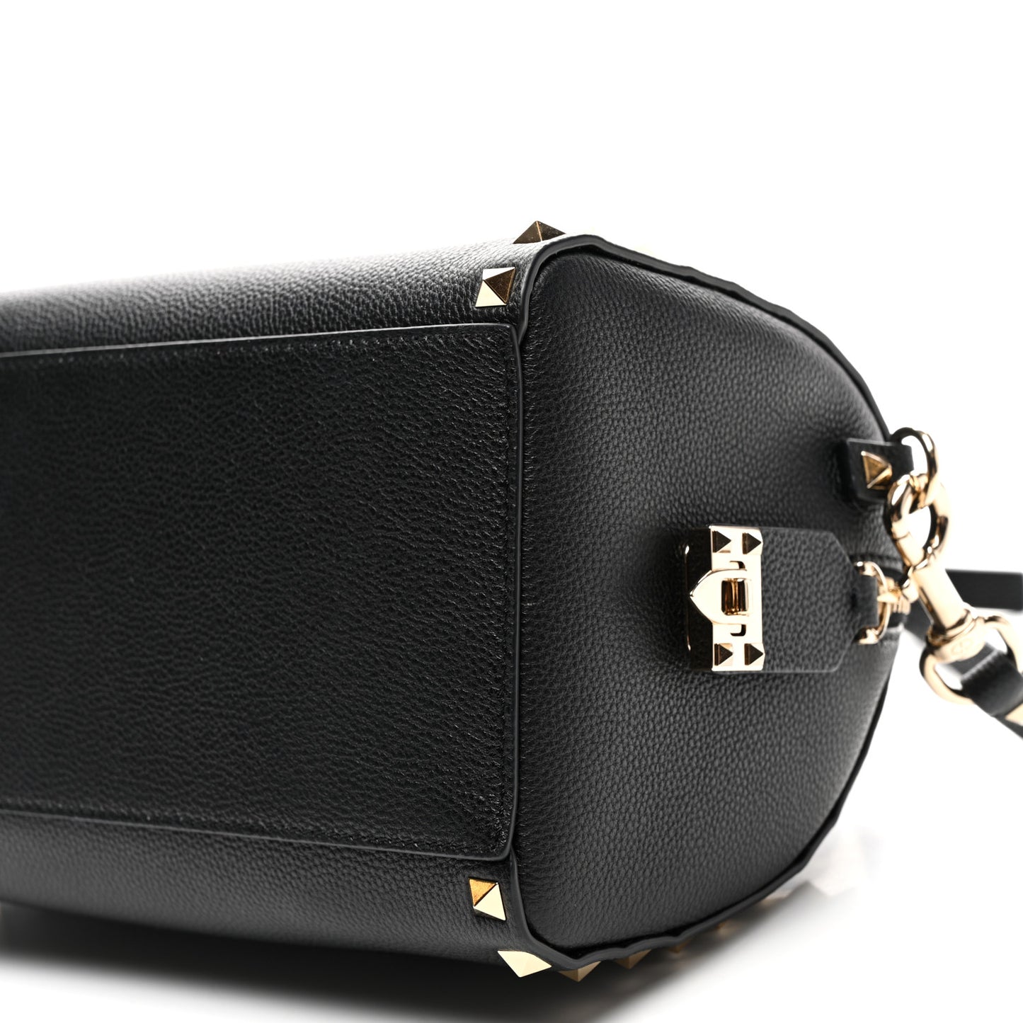 Pebbled Calfskin Rockstud Bowling Bag Black