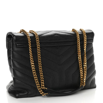 Saint Laurent Grain de Poudre Calfskin Y Quilted Monogram Medium Loulou Chain Satchel Black 3 of 9