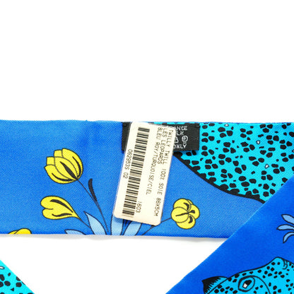 Hermes Silk Les Leopards Twilly Bleu Royal Turquoise Ciel 3 of 6