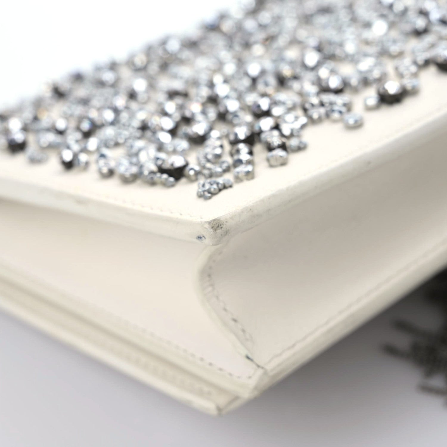 Saint Laurent Calfskin Bead Embellished Kate Monogram Tassel Chain Wallet White 7 of 22