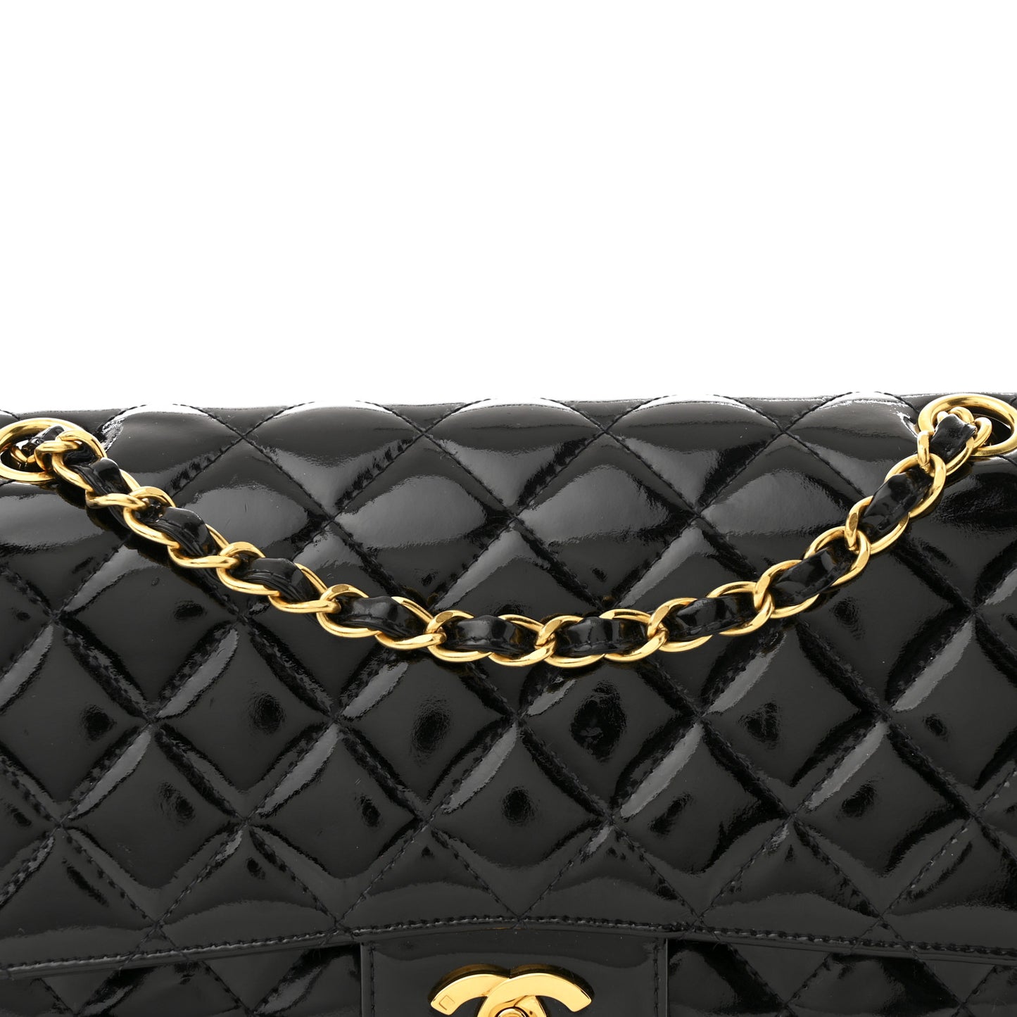Patent Quilted Medium Double Flap Black