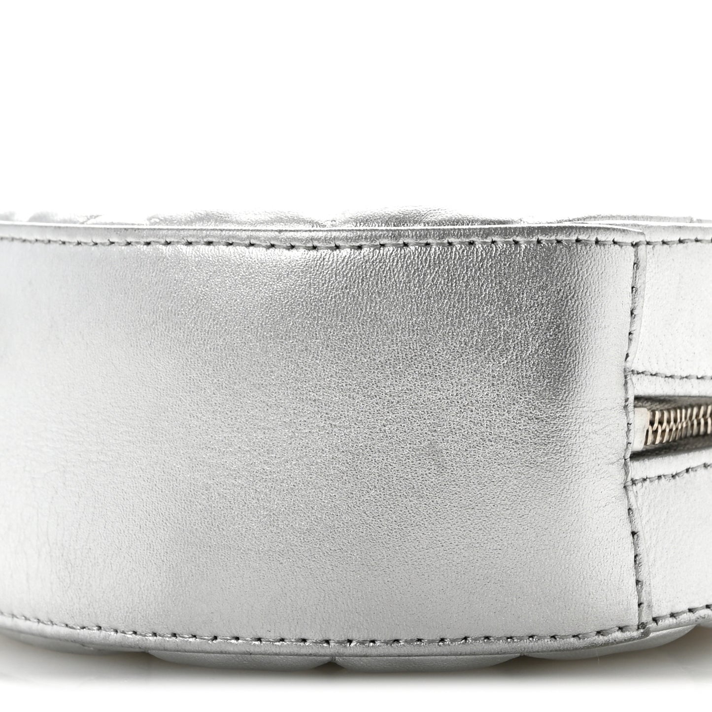 Metallic Calfskin Quilted Round Bracelet Clutch With Chain Silver