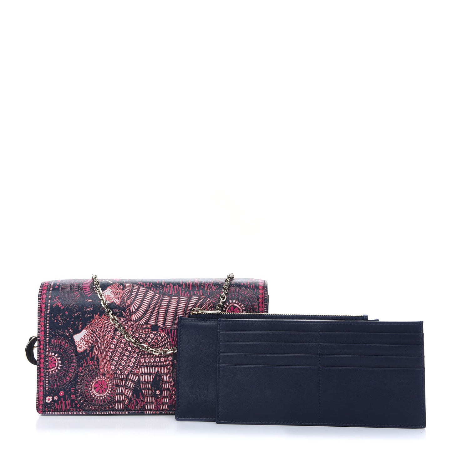 Calfskin Animals Chain Pouch Fuchsia Multicolor