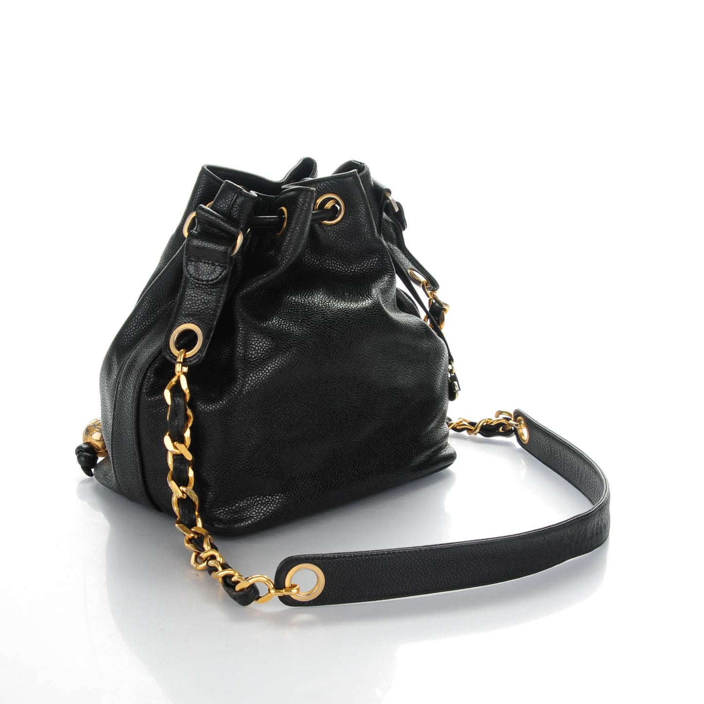 Caviar CC Drawstring Shoulder Bag Black