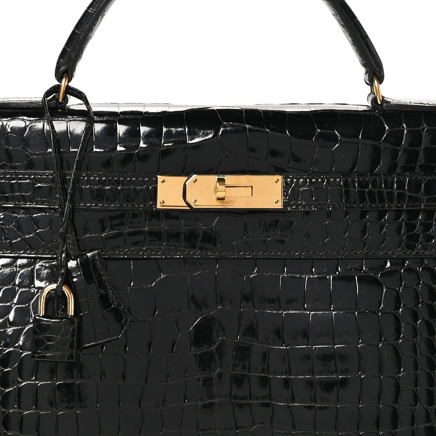 Hermes Shiny Porosus Crocodile Kelly Sellier 32 Black 8 of 10