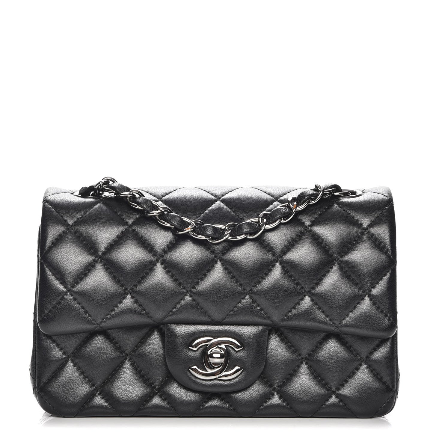 Lambskin Quilted Mini Rectangular Flap Black