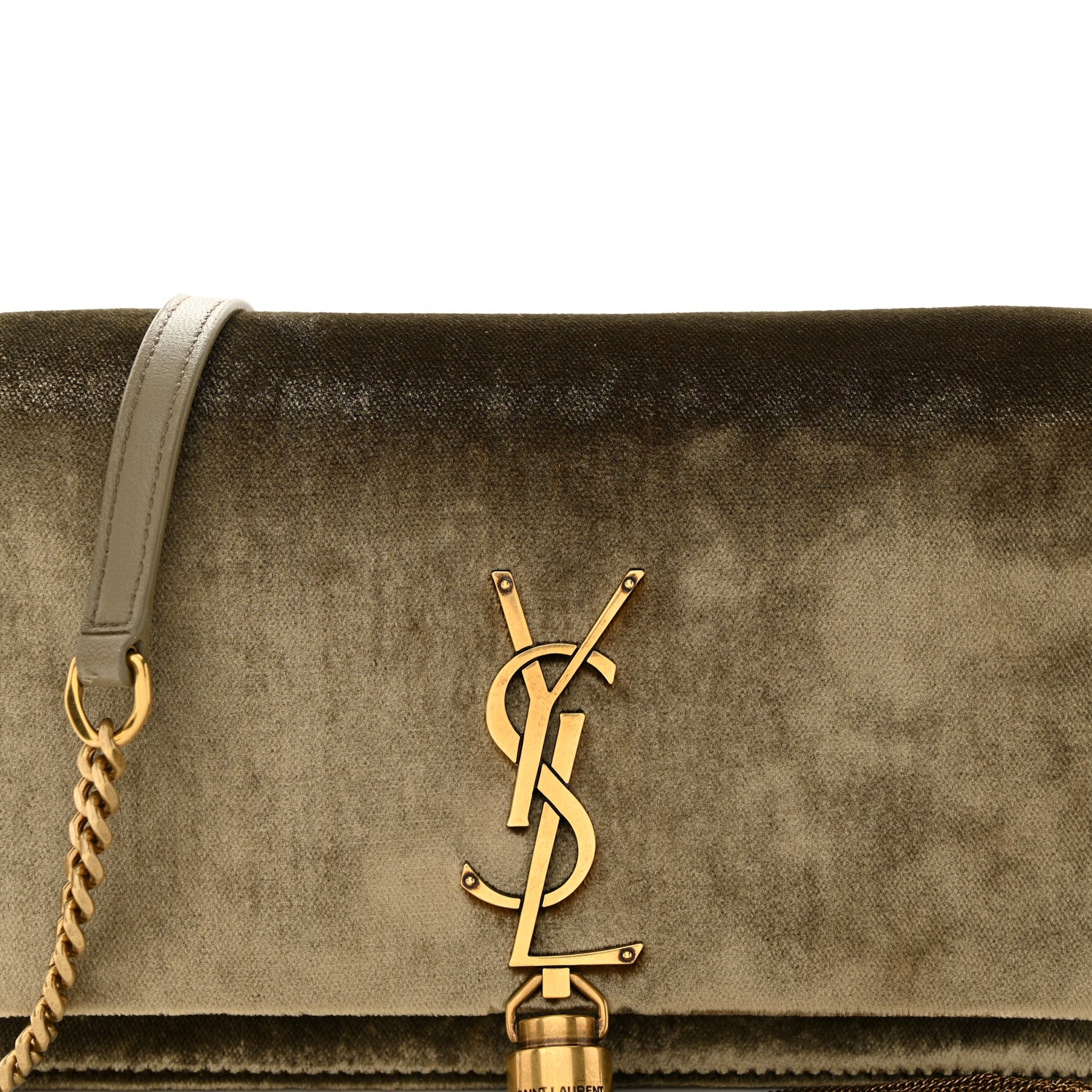 Saint Laurent Velvet Medium Classic Monogram Kate Tassel Satchel Olive 9 of 12
