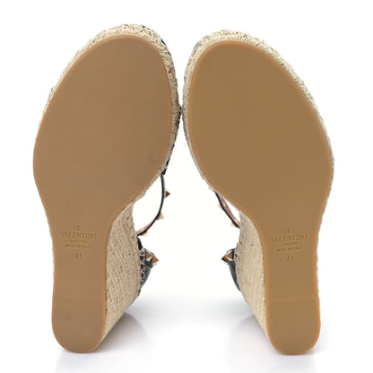 Valentino Garavani Grained Calfskin Rockstud Ankle Wrap Espadrille 15/85mm Wedges 41 Black Light Cuir 5 of 7