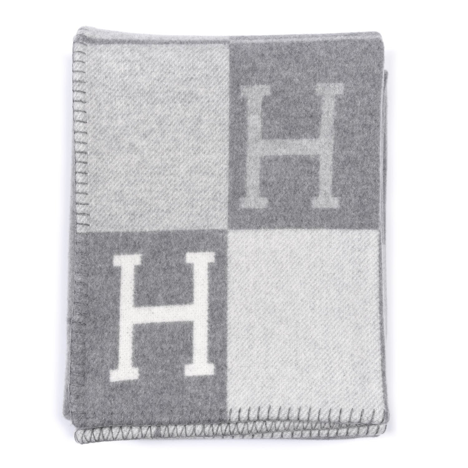Hermes Wool Cashmere Avalon III Blanket Ecru Gris Clair 1 of 3