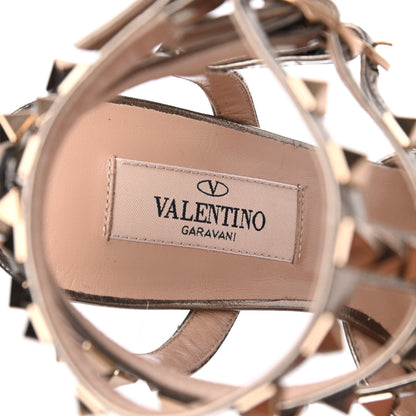 Valentino Garavani Metallic Pebbled Calfskin Patent Rockstud Ankle Strap 65mm Pumps 35 Sasso 7 of 14