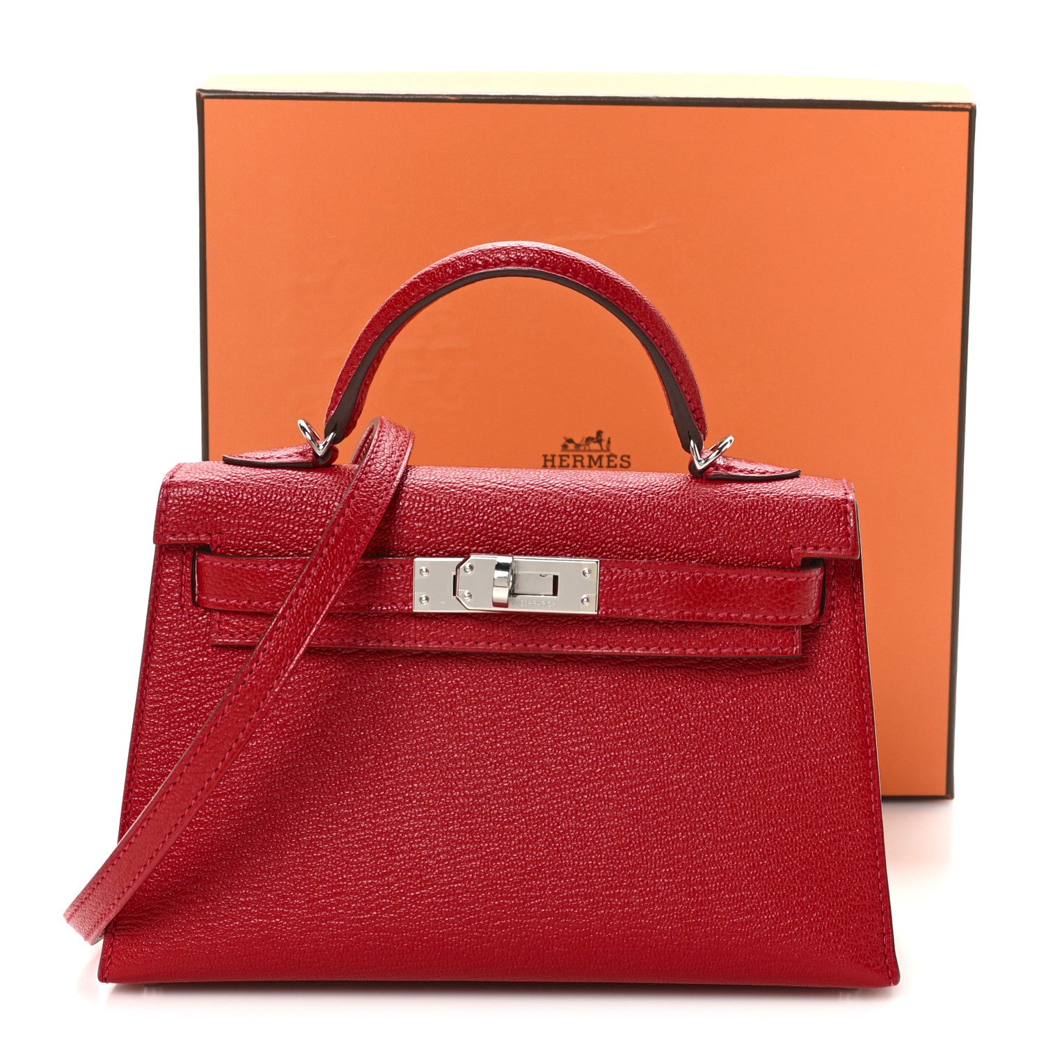 Hermes Chevre Mysore Verso Mini Kelly Sellier 20 Rouge Casaque Bubblegum 11 of 11