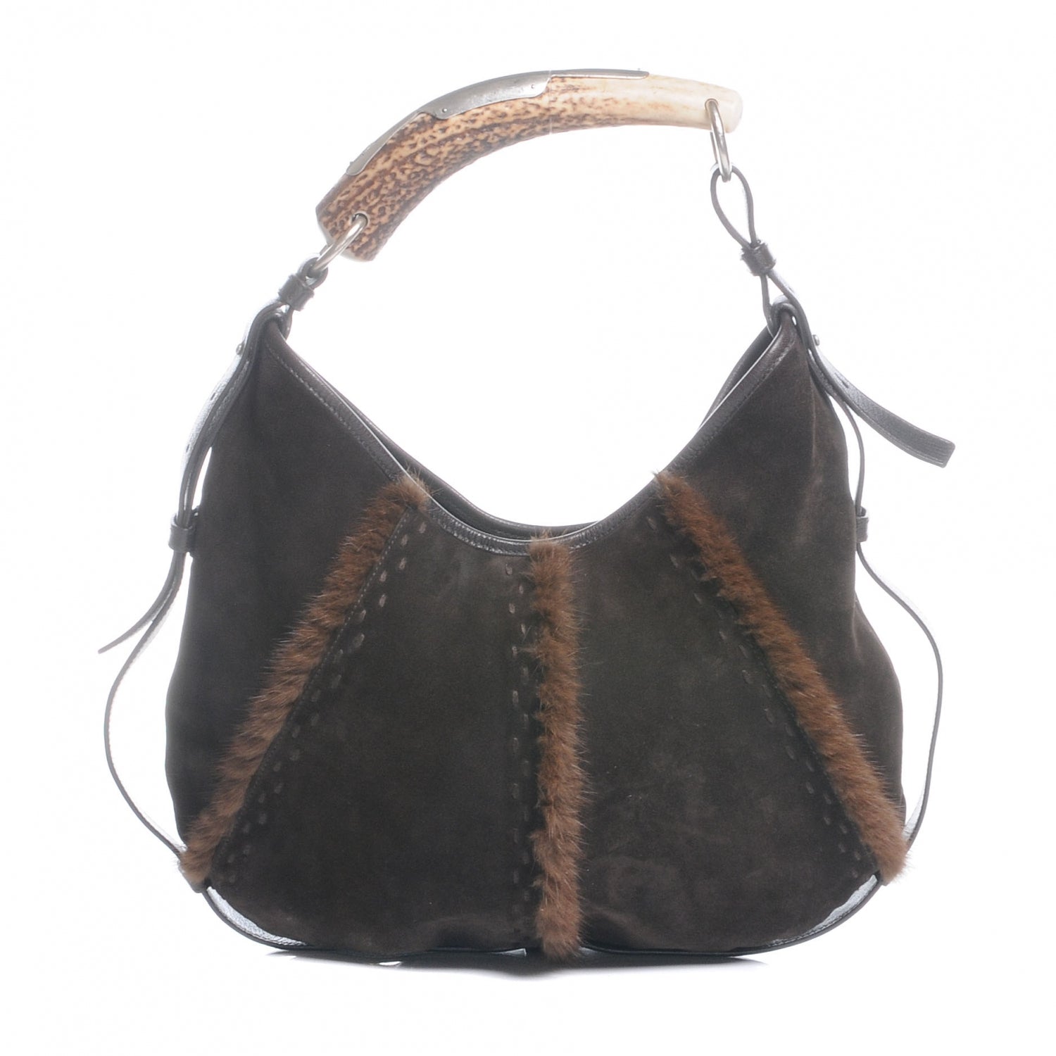 Saint Laurent Suede and Mink Mombasa Horn Hobo Brown 1 of 7