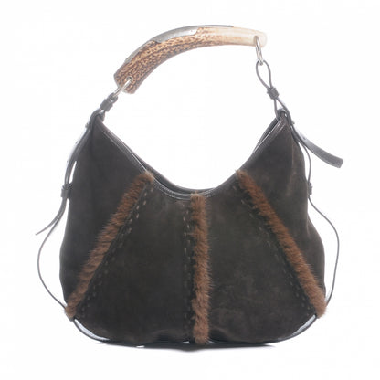 Saint Laurent Suede and Mink Mombasa Horn Hobo Brown 1 of 7