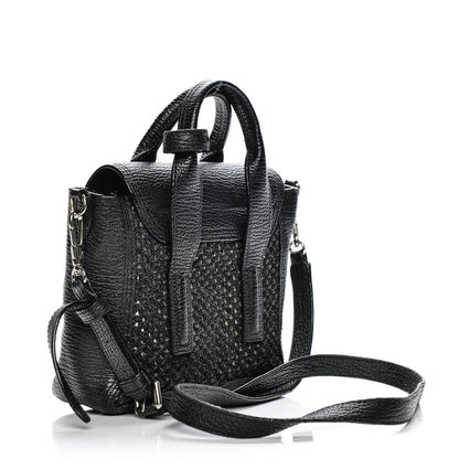 3.1 Phillip Lim 3.1 Textured Calfskin Woven Panel Mini Pashli Satchel Black Silver 3 of 10